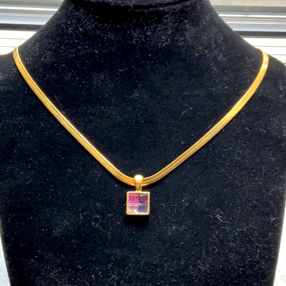 Glass Four Stone Givenchy Pendant Necklace - Picture 3 of 5